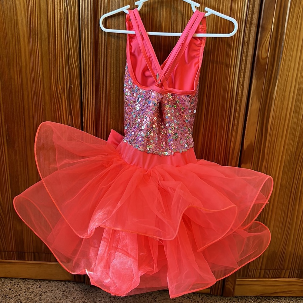 Weissman dance recital costume in coral with tulle underlay - Picture 4 of 7